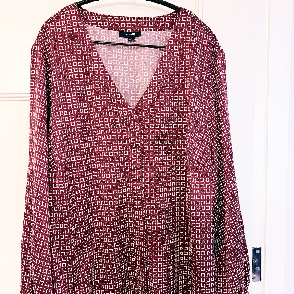Satin Burgundy Diamond-Pattern Blouse - Size 3X